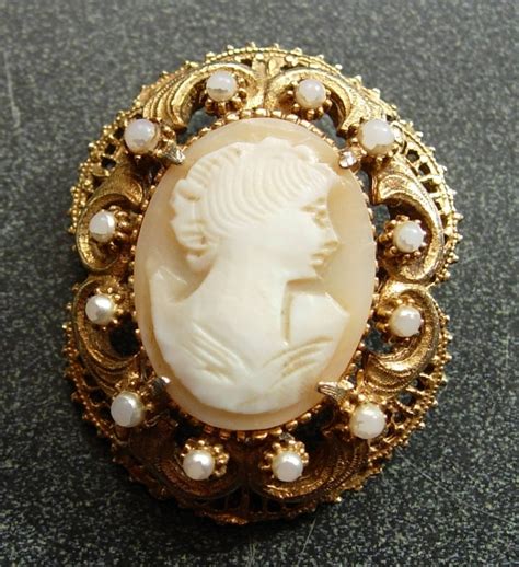 Vintage Florenza Signed Cameo Brooch Pin Pendant Pins Brooches