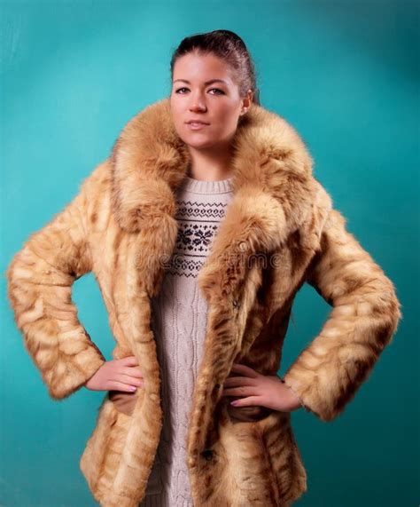 Beautiful Woman In A Fur Coat Stock Photo Image Of Person Makeup