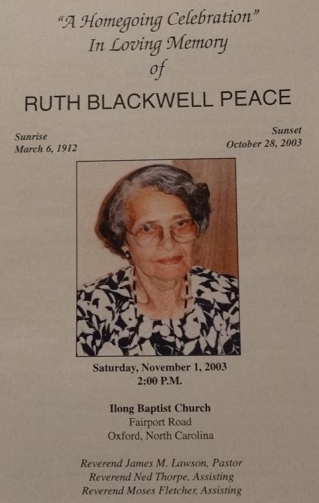 Obituary Ruth Blackwell Peace