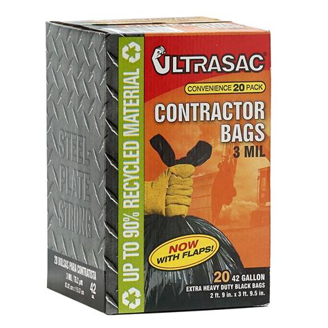 Black Contractor Waste Trash Bags 20 Ct 42 Gal Construction Strong Bag