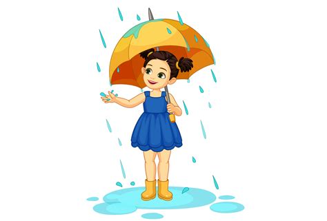 Cute Little Girl With Umbrella Enjoying Rain 1307819 Vector Art At Vecteezy