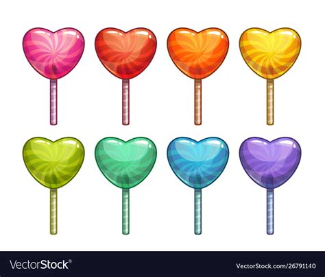 Cartoon Colorful Heart Shaped Lollipops Set Candy Vector Image