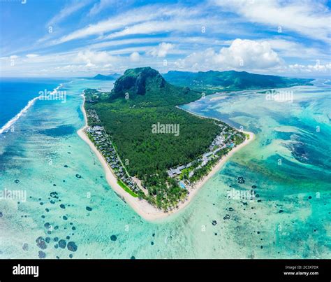 Aerial Panoramic View Of Mauritius Island Detail Of Le Morne Brabant