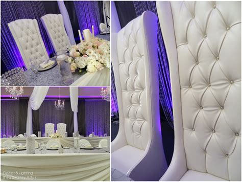 Bride groom table chair set with carving couch. Swarovski crystal bride & groom throne chairs by Modish ...
