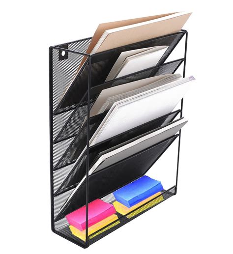 Wall Mount File Organizer Holder 5 Pocket Metal Mesh Hanging Folder