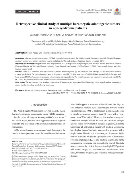 Pdf Retrospective Clinical Study Of Multiple Keratocystic Odontogenic