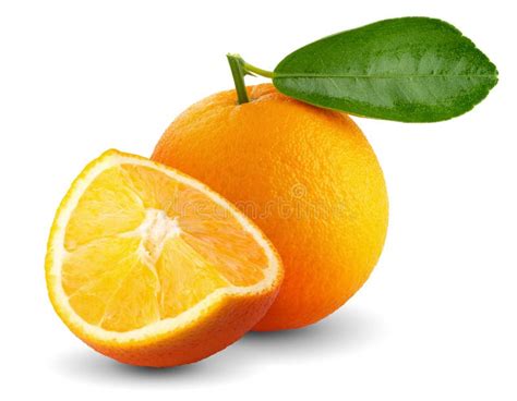 Orange Fruit With Orange Leaves Isolated On White Background Wi Stock