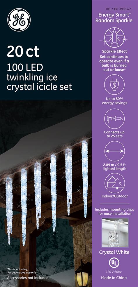 Seasonal Décor Ge 20 Count 100 Led Twinkling Ice Crystal Icicle Set