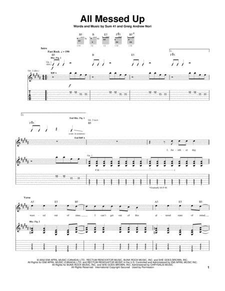 All Messed Up By Sum 41 Sum 41 Digital Sheet Music For Guitar Tab