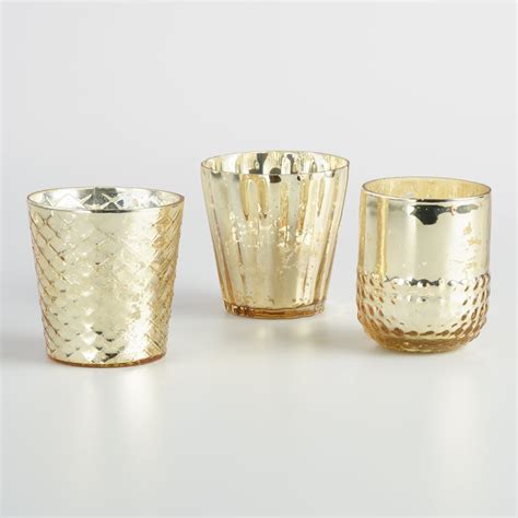 Gold Mercury Glass Votive Candleholders 12 Set Of 3 World Market