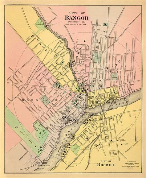 Bangor Map Vintage Map Of Bangor Maine Reproduction On Etsy Bangor