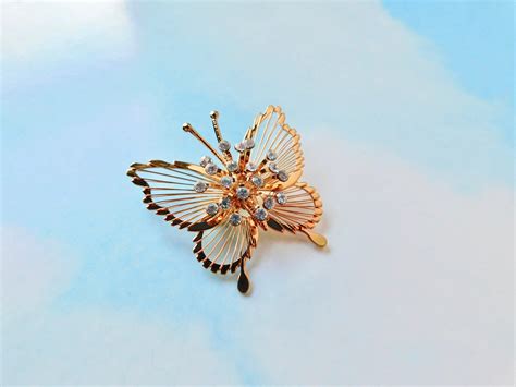 Monet Gold Tone With Clear Rhinestones Butterfly Brooch S Monet Rhinestones Butterfly