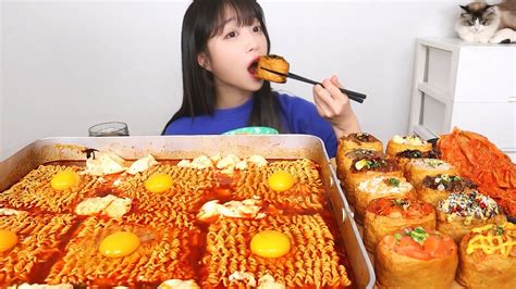 순두부 열라면과 대왕 유부초밥 꿀조합 먹방 Youtube