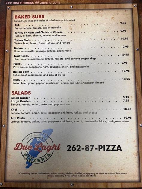 online menu of due laghi pizzeria restaurant twin lakes wisconsin 53181 zmenu