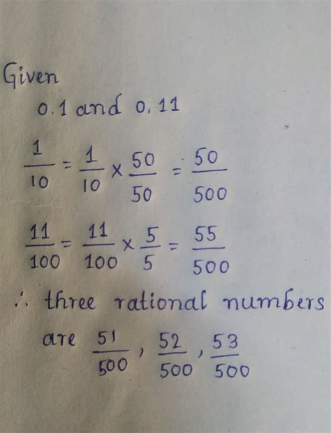 Find Three Rational Numbers Between 01and011