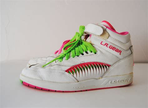90s Neon Hi Top Sneakers Vintage La Gear White Leather