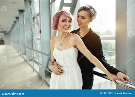 Beautiful Lesbian Couple Hugging Love And Passion Between The Two Girls Stock Image Image Of
