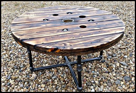 Repurpose Industrial Cable Spool Coffee Table With Piping Base Follow