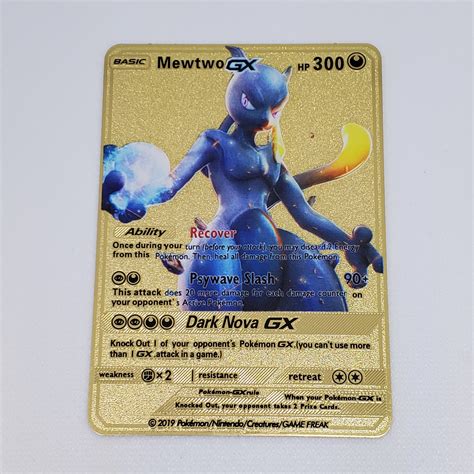 Pokemon Mewtwo Gx Dark Nova Gold Metal Card Etsy