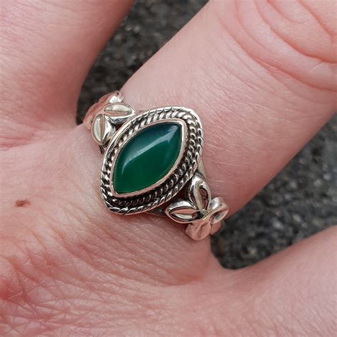 Zilveren Ring Met Marquise Groene Onyx Zilveren Edelsteen Ringen