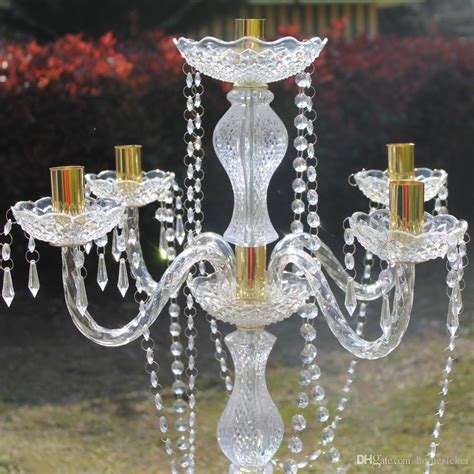 Cheap New 90 Cm Height Acrylic 5 Arms Metal Candelabras With Crystal