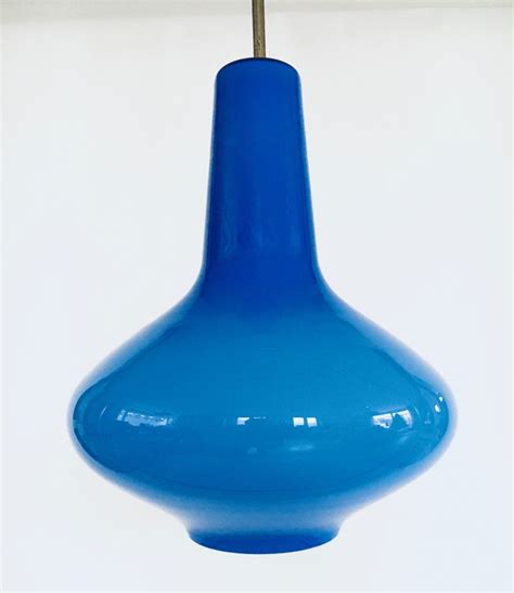Opaline Blue Glass Pendant Lamp By Massimo Vignelli For Venini Murano