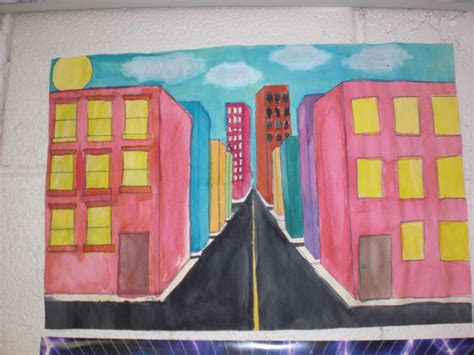 Cityscape One Point Perspective Art Lessons One Point Perspective