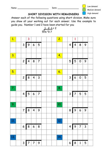 Dividing Numbers Worksheet Tes