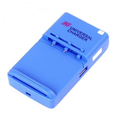 Universal Cell Phone Lithium Battery Charger W Usb Power Port Blue