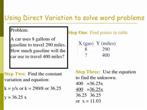 50 Direct Variation Word Problems Worksheet