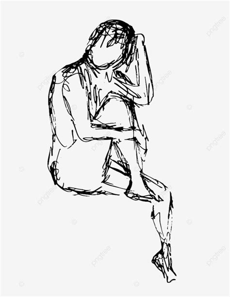 Gambar Ilustrasi Seni Doodle Dari Sosok Manusia Wanita Telanjang Duduk