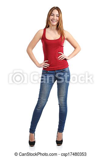Front View Of A Beautiful Standing Woman Model Posing Isolated On A
