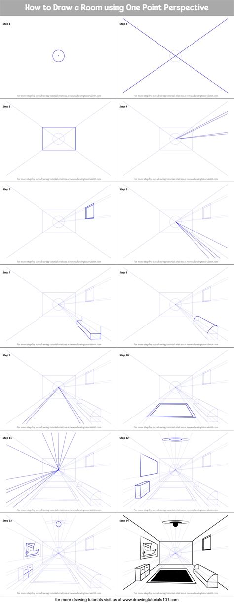 How To Draw A Room Using One Point Perspective Printable Step By Step