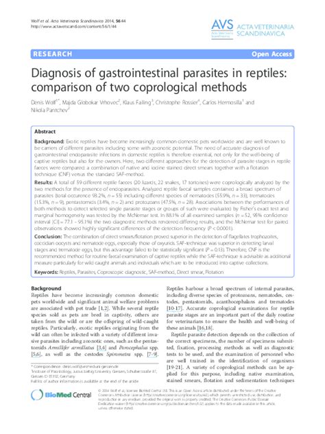 Pdf Diagnosis Of Gastrointestinal Parasites In Reptiles Comparison