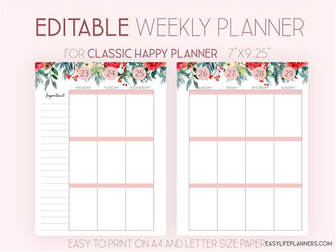 Editable Planner 2022 Weekly Planner Pages Made To Fit Happy Etsy