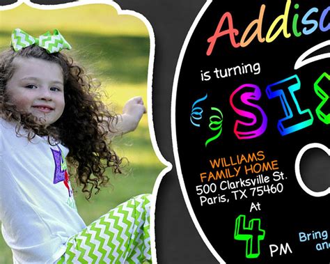 6th Birthday Invitation Chalkboard Invite Rainbow Colors Sixth Etsy