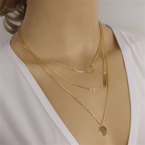 Best Cheap 3 Layer Chain Necklace Gold Color Chains Necklace Necklace Designs Trendy Necklaces