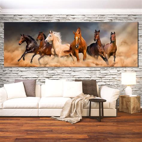 Running Horses Canvas Wall Art White Brown Horses Herd Canvas Print