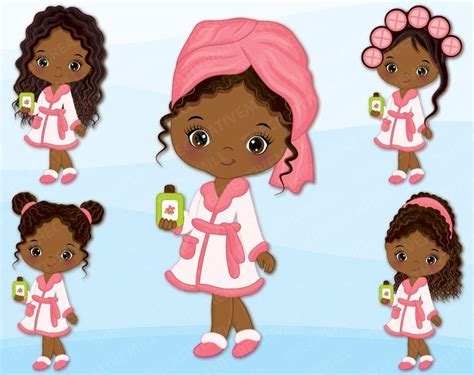 African American Little Spa Girls Clipart Vector Spa Girl Etsy Spa