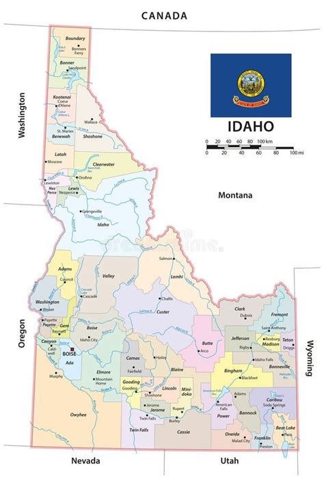 Idaho State Outline Administrative And Political Vector Map In Black And White Stock Vector