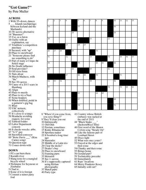 Remember, they're updated daily so don't forget to check back regularly! MGWCC #215 — Friday, July 13th, 2012 — GUEST CONSTRUCTOR MONTH, PUZZLE #2 — "Got Game?" by Pete ...