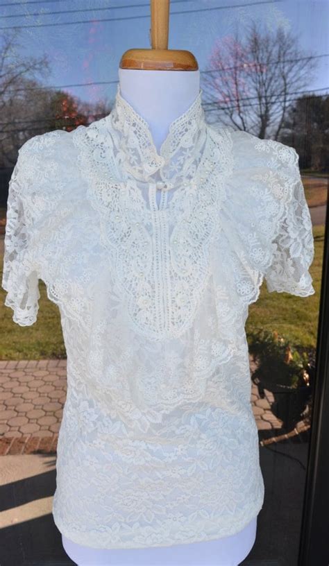 Ivory Lace Blouse Ivory Lace Shirt Victorian High Neck