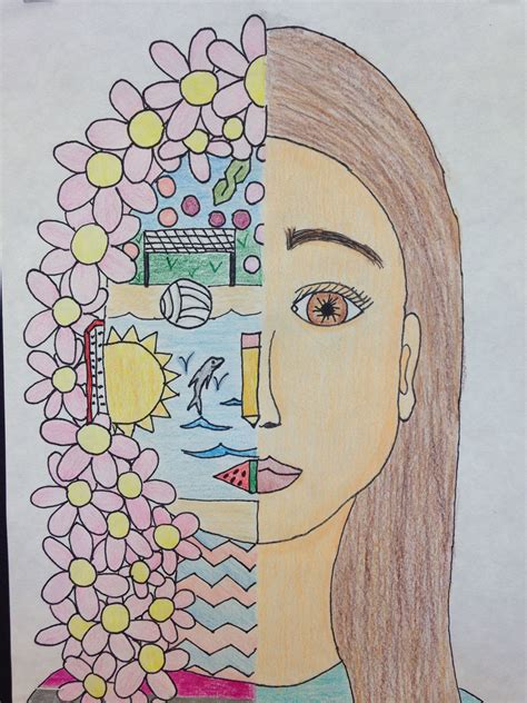 Split Face Self Portrait Elementary Art Projects Elementary Art