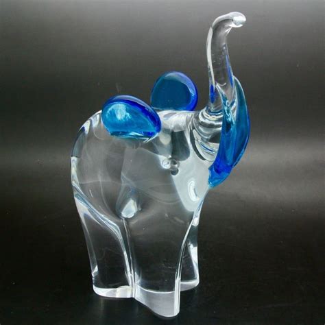 Murano Italy Jumbo Blue Clear Elephant Art Glass Paperweightapr 45w