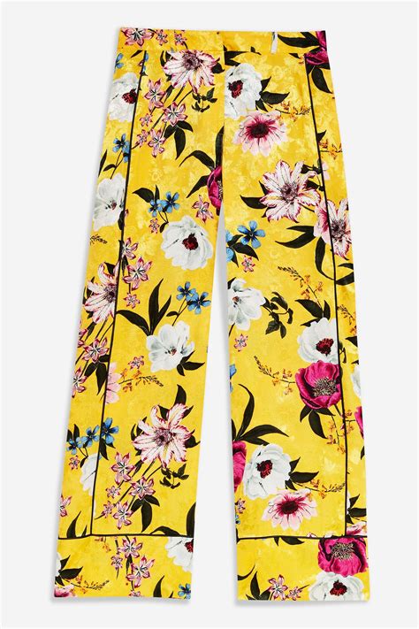 Yellow Floral Print Wide Leg Trousers Topshop Topshop Outfit Wide