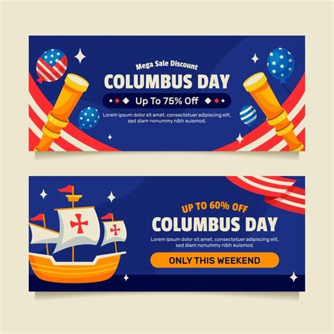 Free Vector Flat Columbus Day Horizontal Sale Banner Template
