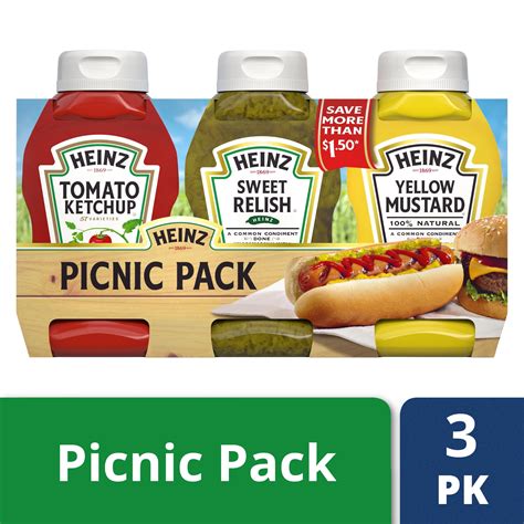 Heinz Ketchup Sweet Relish And Yellow Mustard Picnic Pack 3 Ct 540