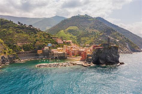 Aerial View Of Vernazza Village In Cinque Terre Italy Stock Photo