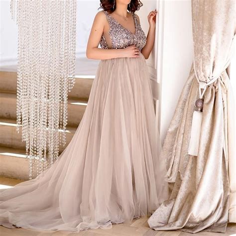 Maternity V Neck Maxi Tulle Gown With Tonal Delicate Sequins Lukalula