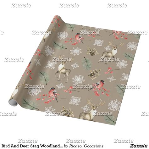 Bird And Deer Stag Woodland Themed Christmas Wrapping Paper Zazzle Christmas Wrapping Paper